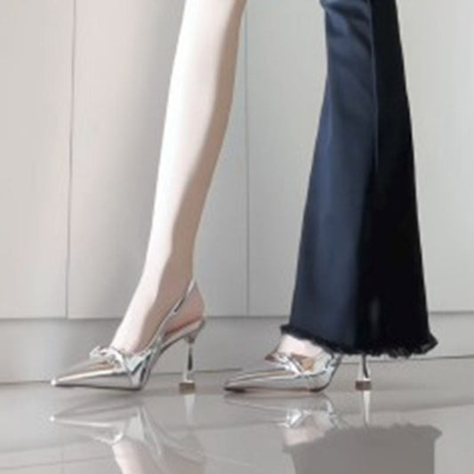 2026 summer women’s punk patent leather stiletto sandals, backless shallow design with elegant pointed heels