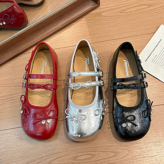 Korean ballet flats for women with double buckle Mary Jane straps, comfortable office-ready design