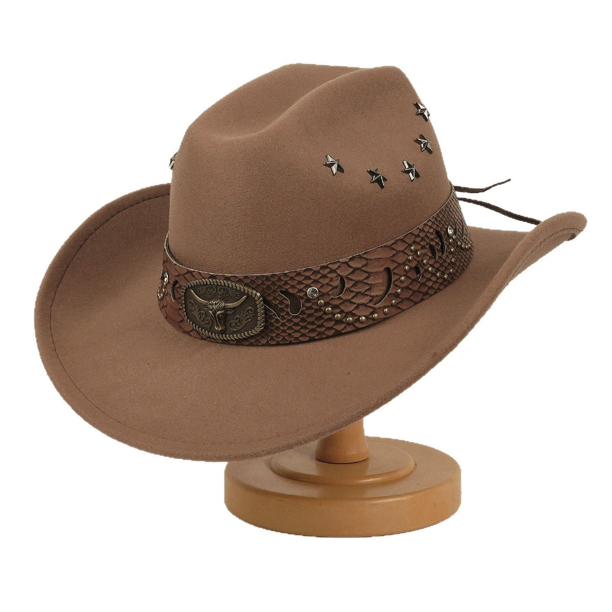 European American style star-studded leather jazz cap in black