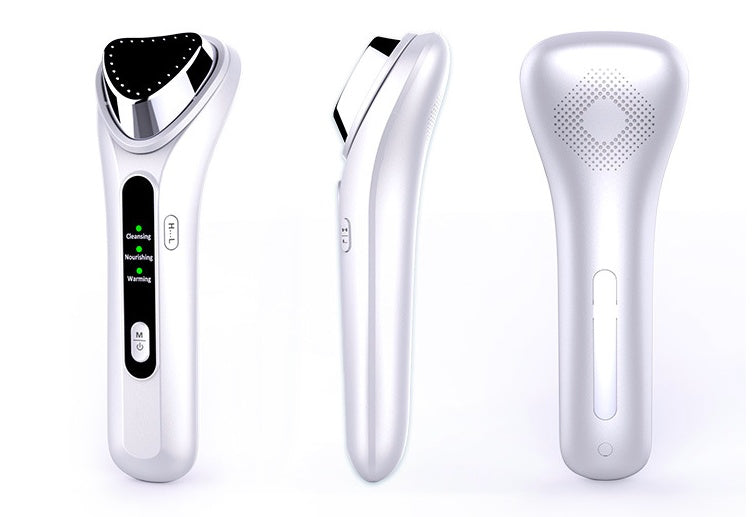 Electric ultrasonic facial beauty device with handheld design and smooth white finish