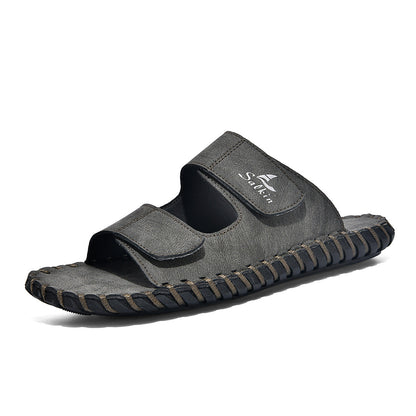 Men's casual outdoor leather slippers in a simple slip-on design