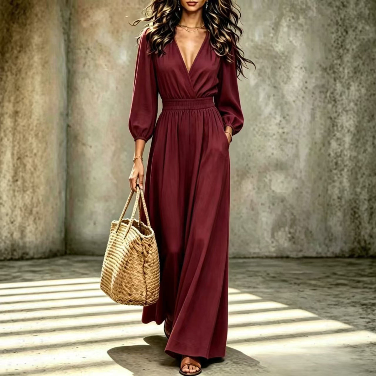 Commuter-style women's V-neck jumpsuit in a sleek, comfortable design