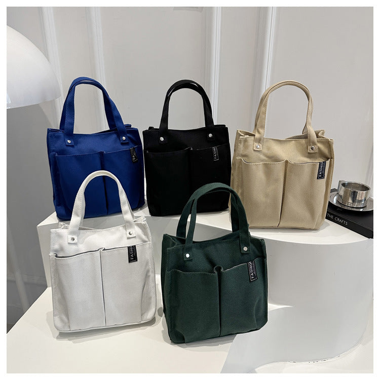 Plain-colored My Store tote bag lunch box for students, compact insulated design with handles