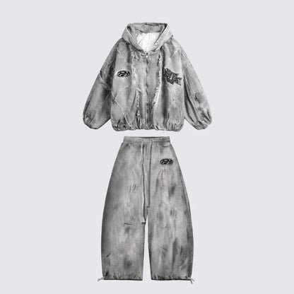 Mottled distressed casual all-match sweatpants with relaxed fit and textured finish