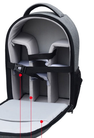 Custom waterproof camera laptop backpack with padded compartments and adjustable shoulder straps
