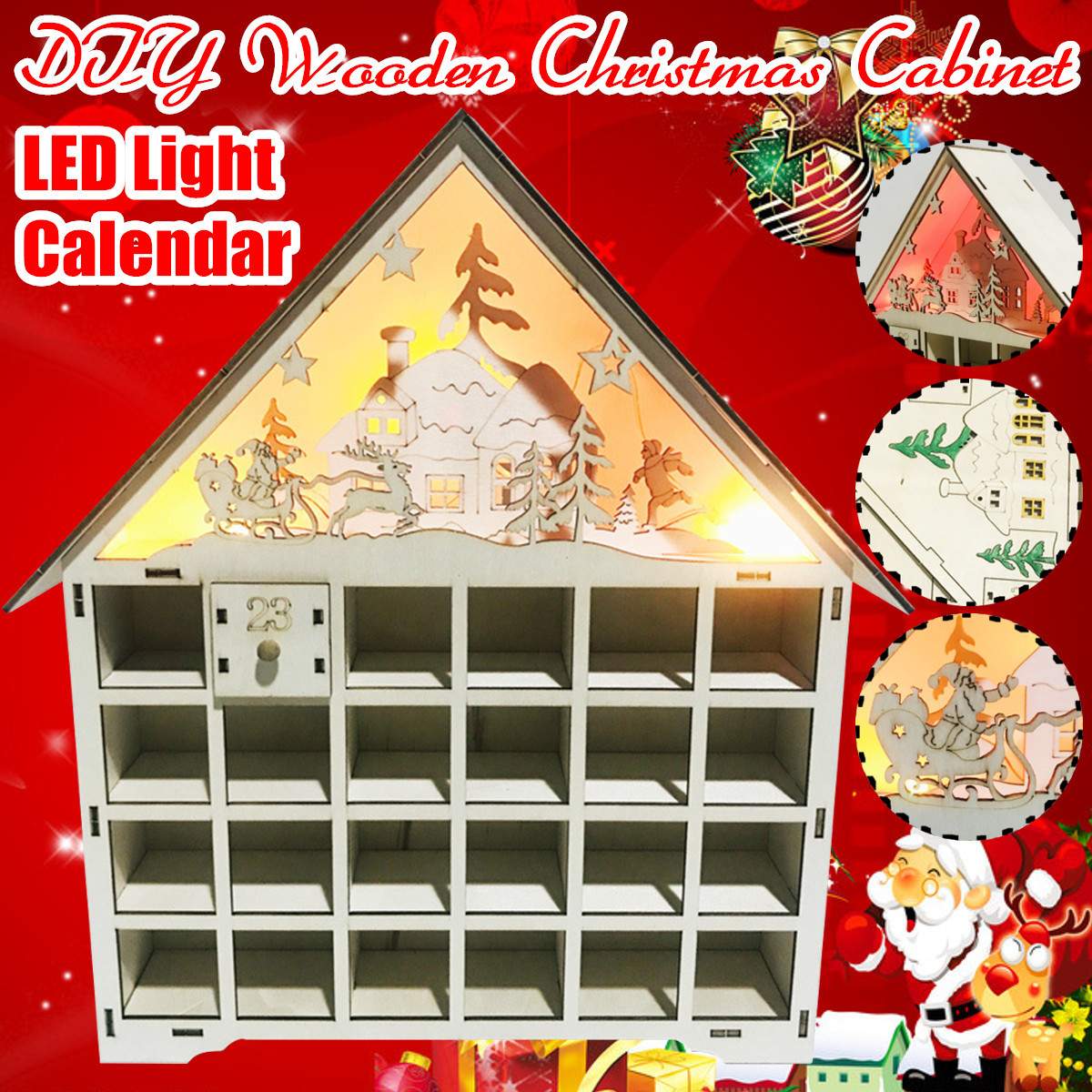 Christmas wooden calendar decorations displayed as festive holiday ornaments