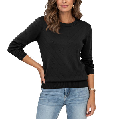 Women's autumn winter round-neck pullover sweater with long sleeves, comfortable knitwear fashion style