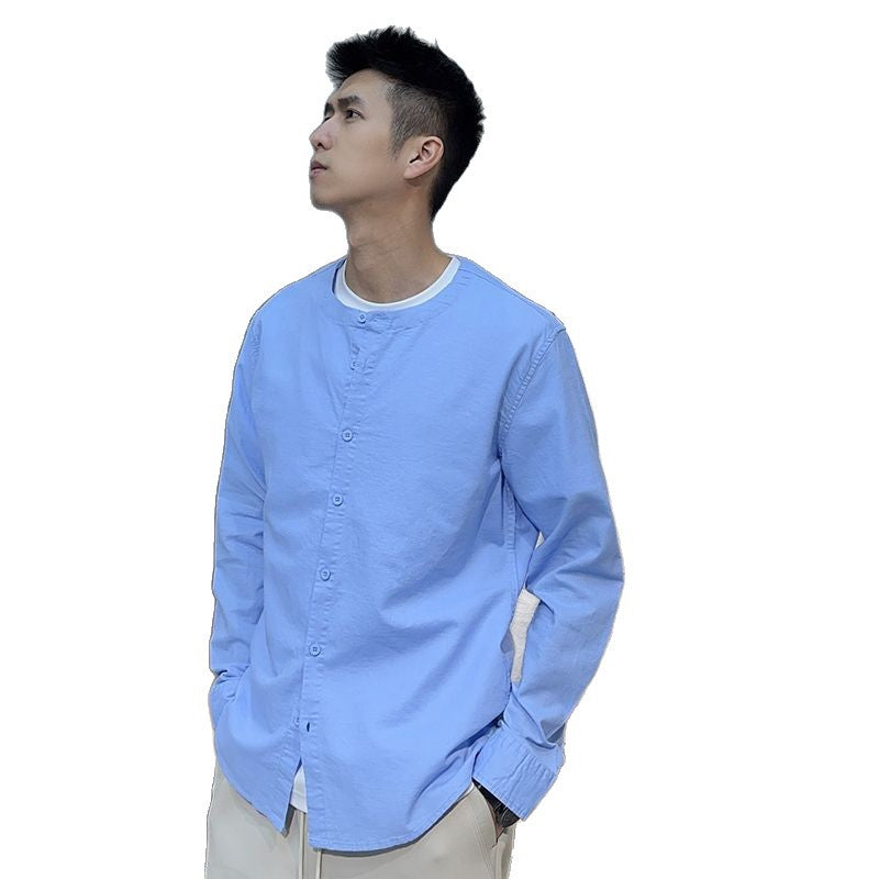 Chinese-style vintage mandarin-collar linen shirt by My Store