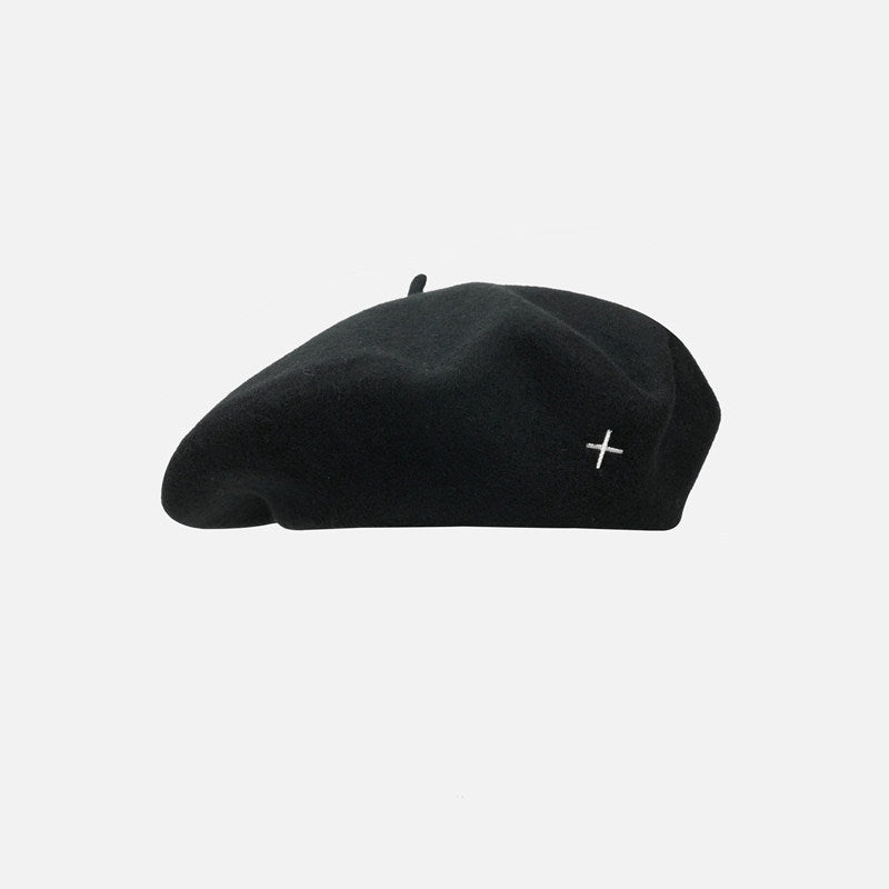 Wool-blend oversized beret for women, painter's cap style in a soft neutral tone