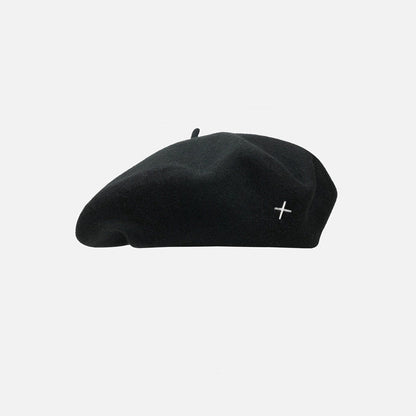 Wool-blend oversized beret for women, painter's cap style in a soft neutral tone