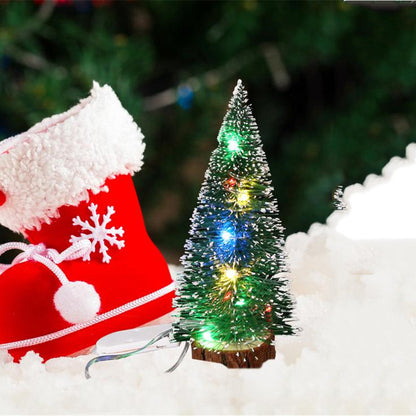 Mini Christmas tree with LED lights and festive Christmas decorations