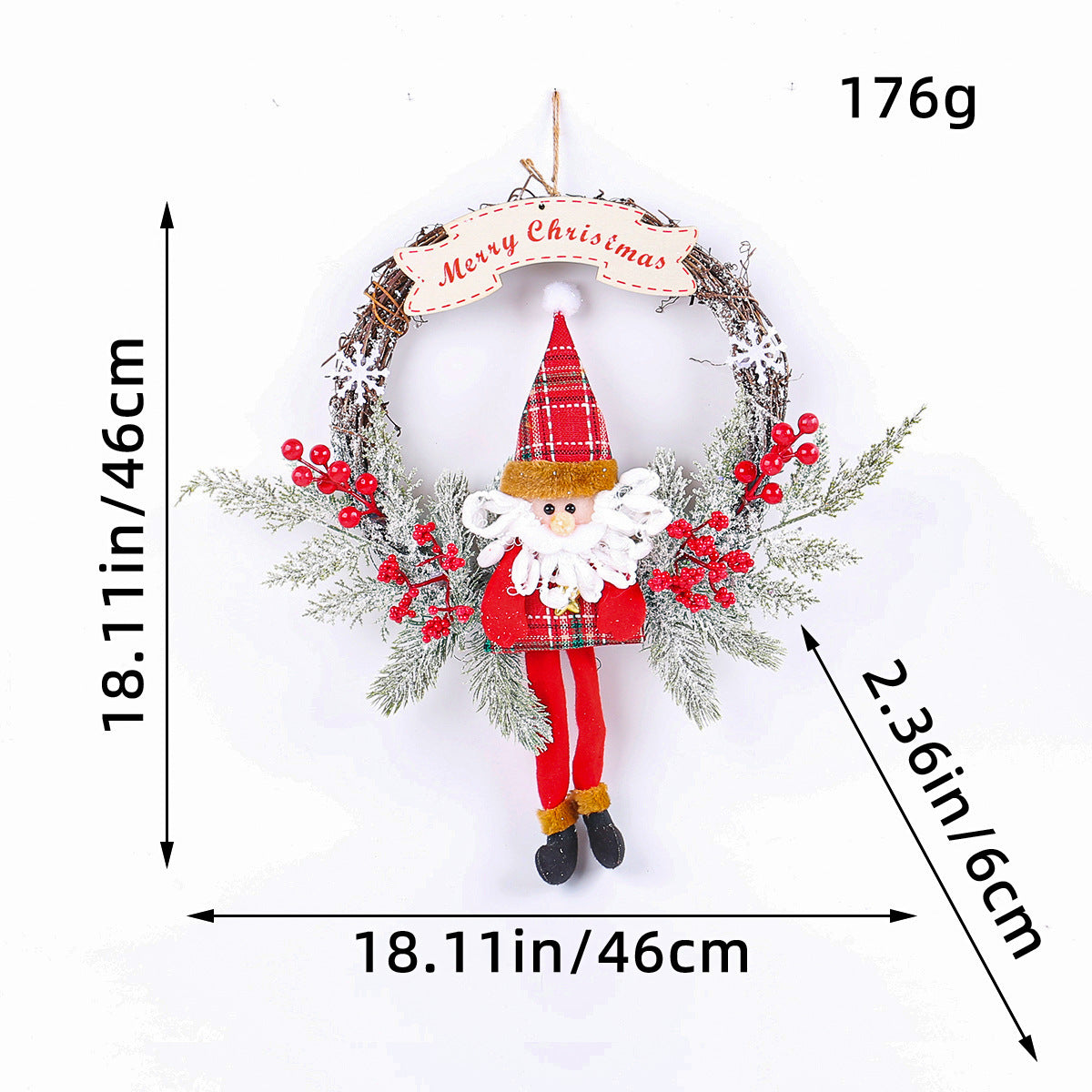 Christmas wreath Christmas decorations displayed on a door with festive greenery and ornaments