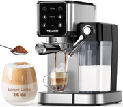 TENKER Espresso Machine 20 Bar Cappuccino Machine with Automatic Milk Frother Latte Machine in Stainless Steel Design 1350W Touchscreen Coffee Maker for Home and Office (Silver)