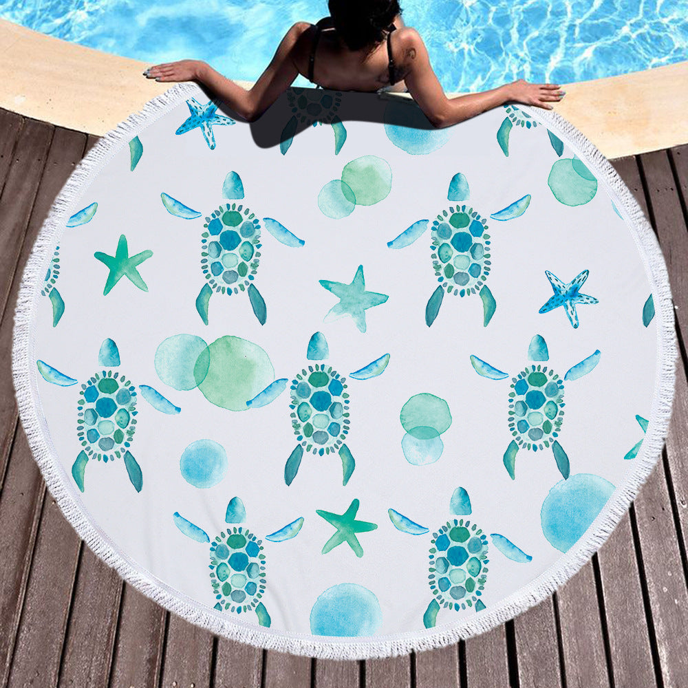 Round microfiber beach towel yoga mat in colorful geometric design