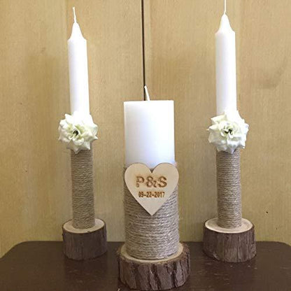 Wooden wedding candle holders displayed in a natural wood finish, suitable for wedding table decor