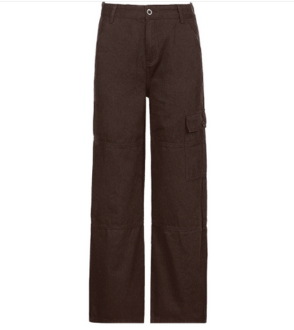 Vintage Wide Leg Cargo Pants for Women - Denim Trousers