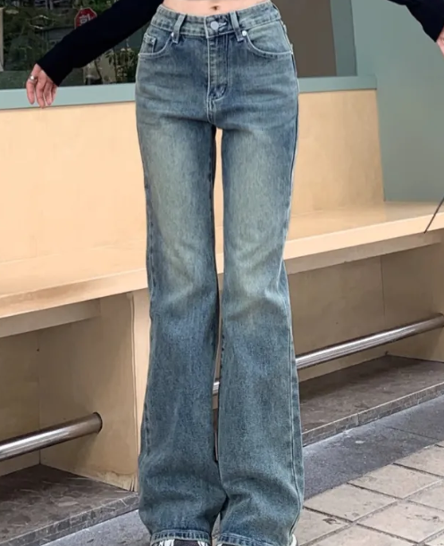 BackupMyFilesNow® classic wide-leg jeans with a high waist, denim fabric, and relaxed fit, shown on a model.