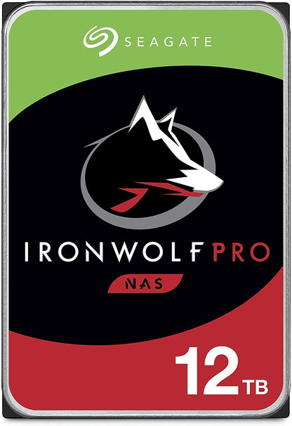 Seagate IronWolf Pro 12TB NAS internal hard drive, 3.5-inch SATA HDD with 7200 RPM and 256MB cache for network storage.