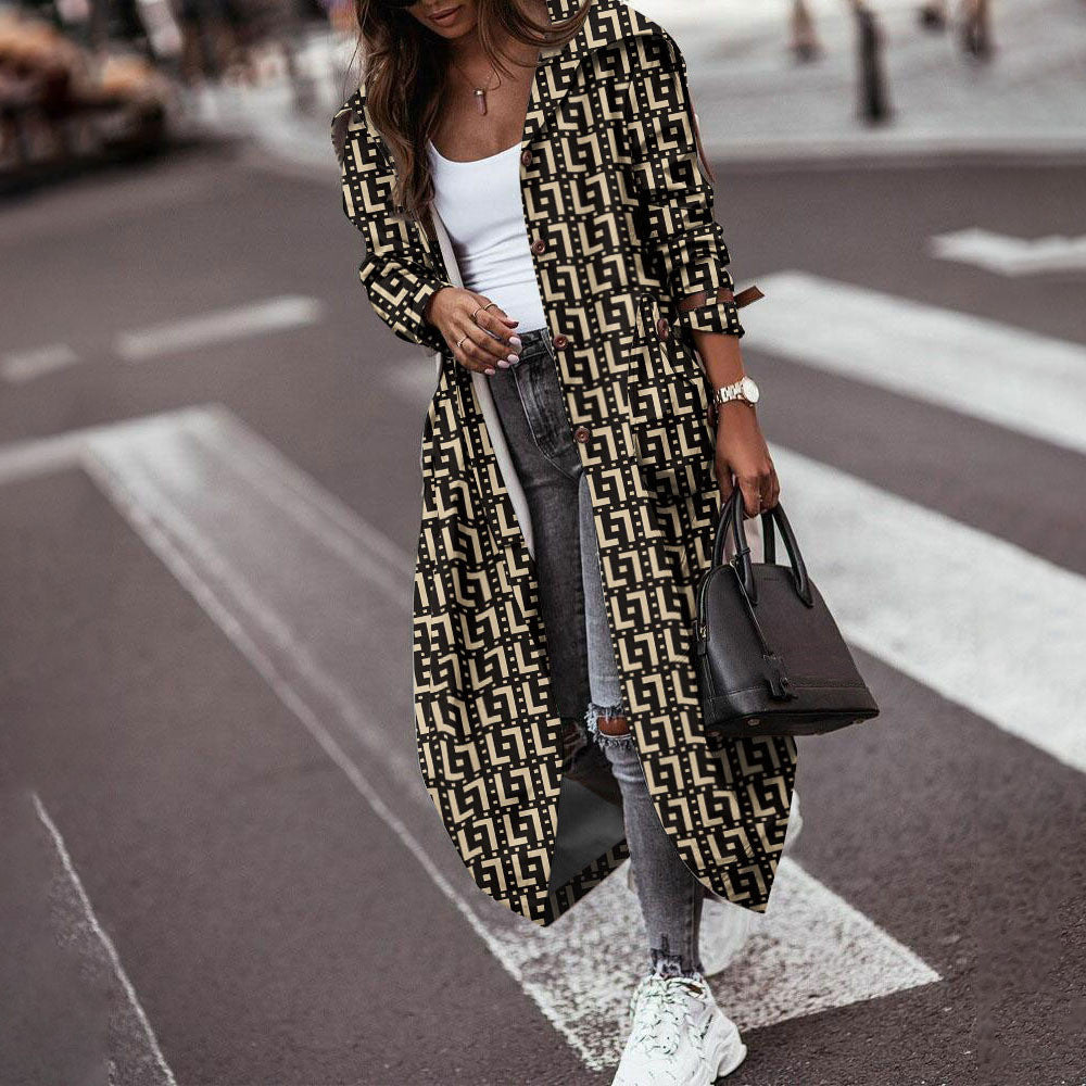 Women's casual mid-length lapel trench coat in a fashionable style