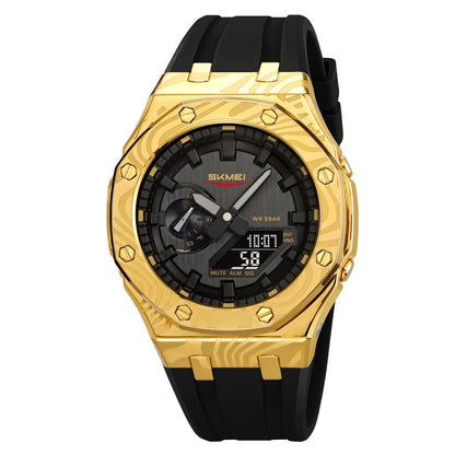 Men's multifunctional waterproof digital watch with black strap and clear digital display