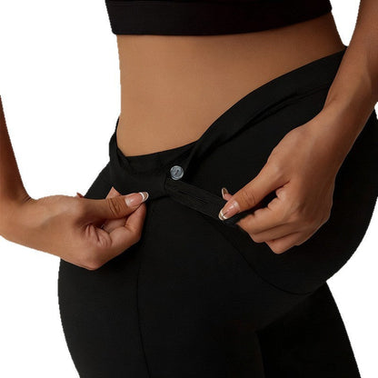 Maternity high waist flared leg pants with tummy support and butt-lifting legging style in a casual trouser design