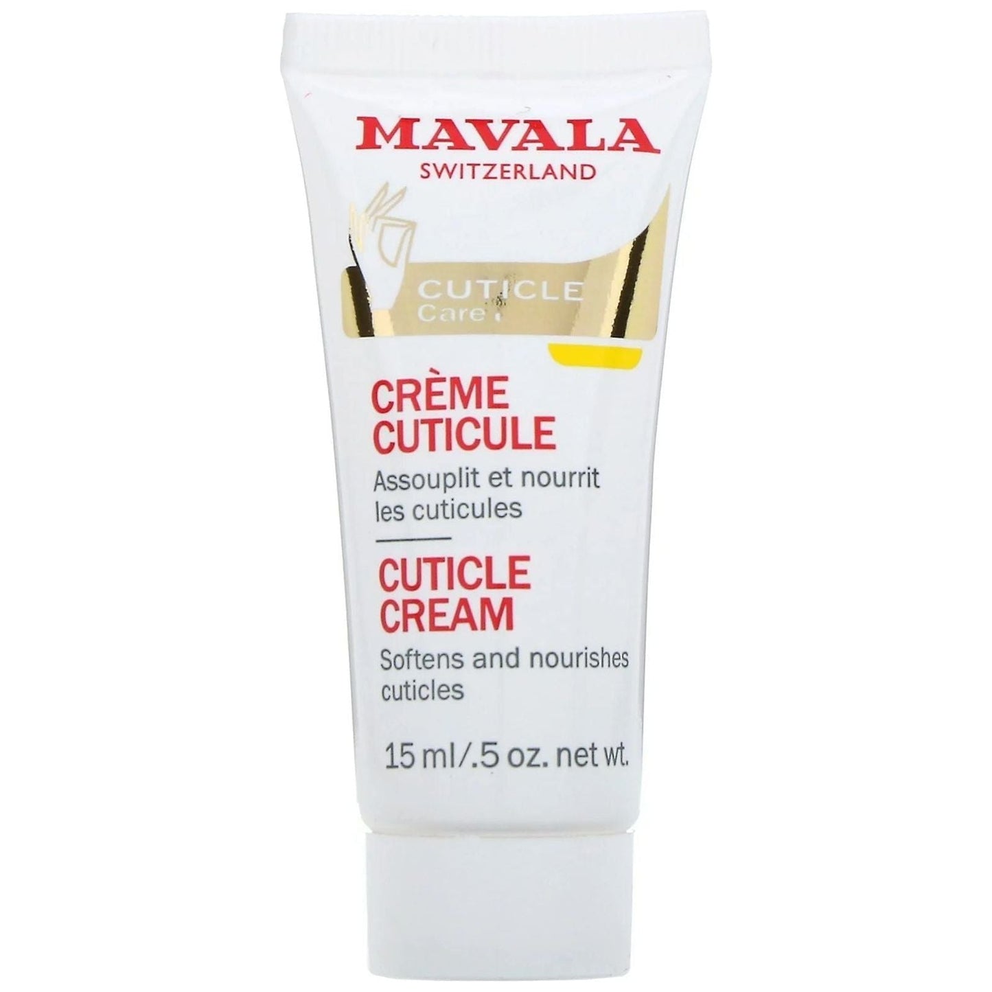 Mavala Cuticle Cream in 0.5 oz jar, moisturizing cream for healthy cuticles, with a close-up of the cream and jar.