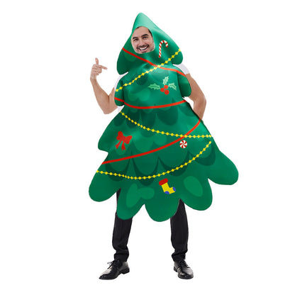 Christmas tree three-leaf vegetable plant costume with creative print for Christmas party wear