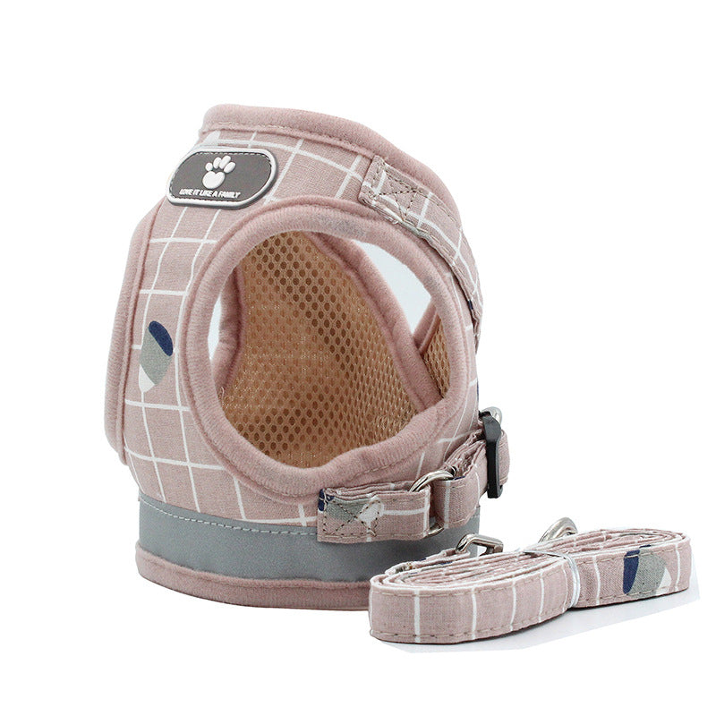 Breathable mesh small dog harness and leash set in lightweight, adjustable design
