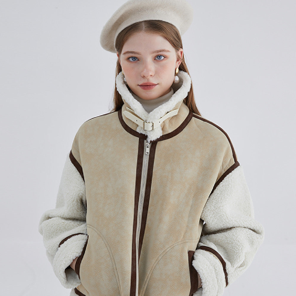 Women's fashion fur integrated short coat by My Store, shown from the front