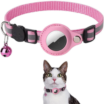 Reflective pet collar with bell and AirTag holder for cats or small dogs