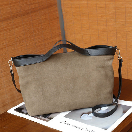 Autumn winter matte cowhide real leather tote bag, large-capacity women's handbag with crossbody strap