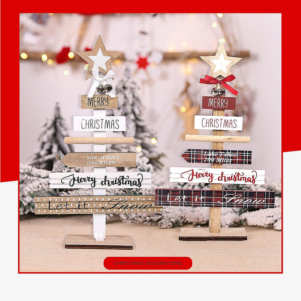 Christmas decorations with English letters displayed on a festive background