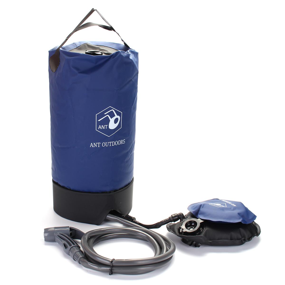 Black folding outdoor shower bag for camping with hose and shower head
