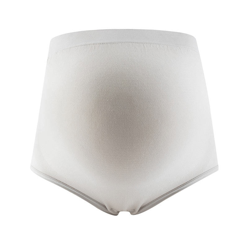 Thin breathable cotton postpartum belly support seamless underwear with cotton crotch, shown flat-lay
