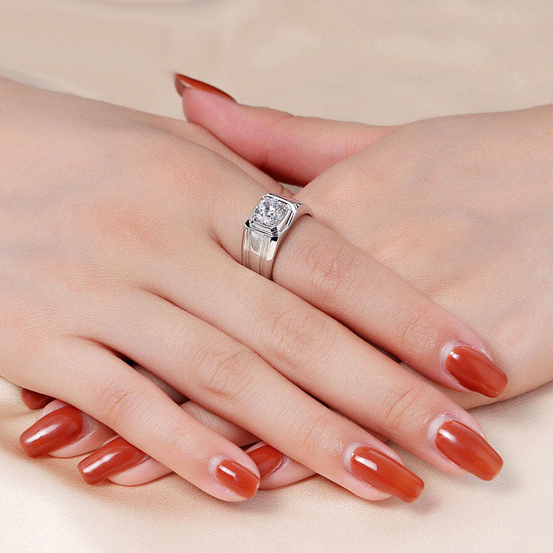 Sterling silver gold-plated moissanite ring with sparkling stone detail