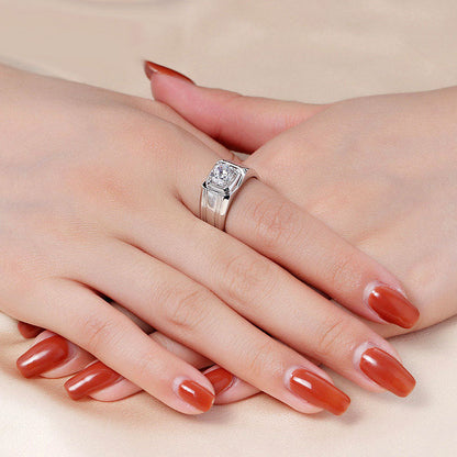 Sterling silver gold-plated moissanite ring with sparkling stone detail
