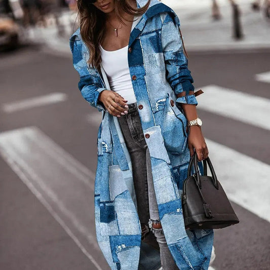 Women's fashion personality casual lapel mid-length trench coat in a classic silhouette