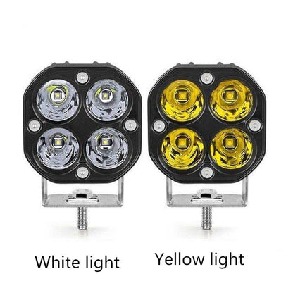 Off-road LED square spotlight for truck or car, black rectangular housing with clear lens