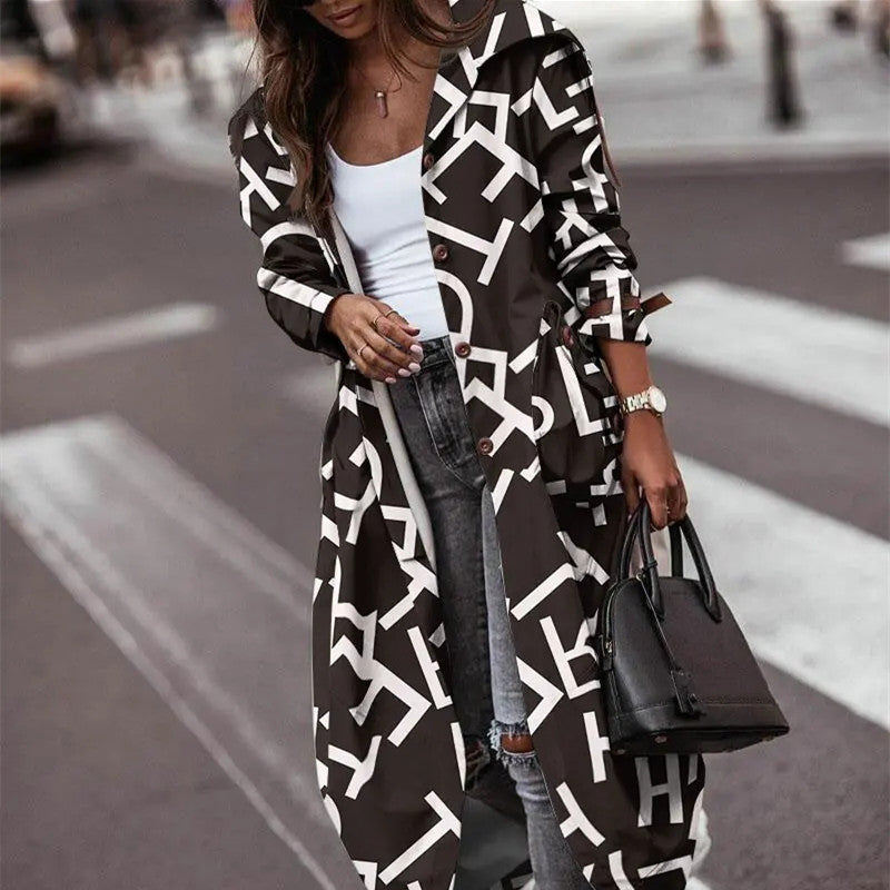 Women's casual mid-length lapel trench coat in a fashion-forward style