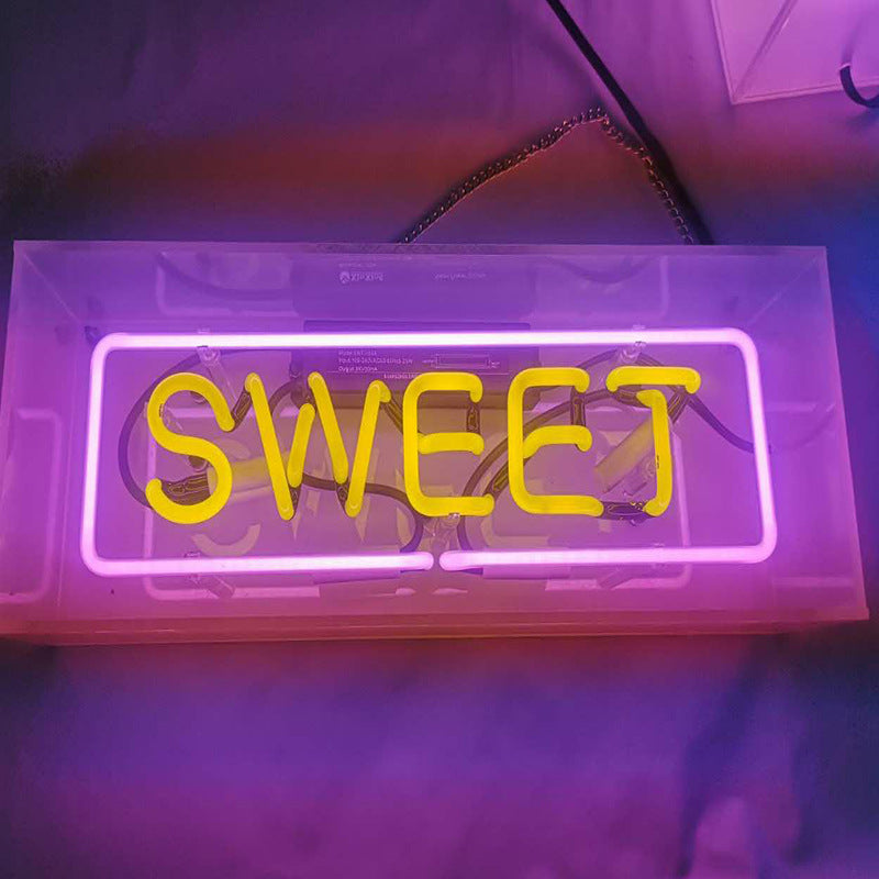 Neon Sign acrylic glass light box, Type 7, featuring bright neon-style illumination and a clear acrylic design