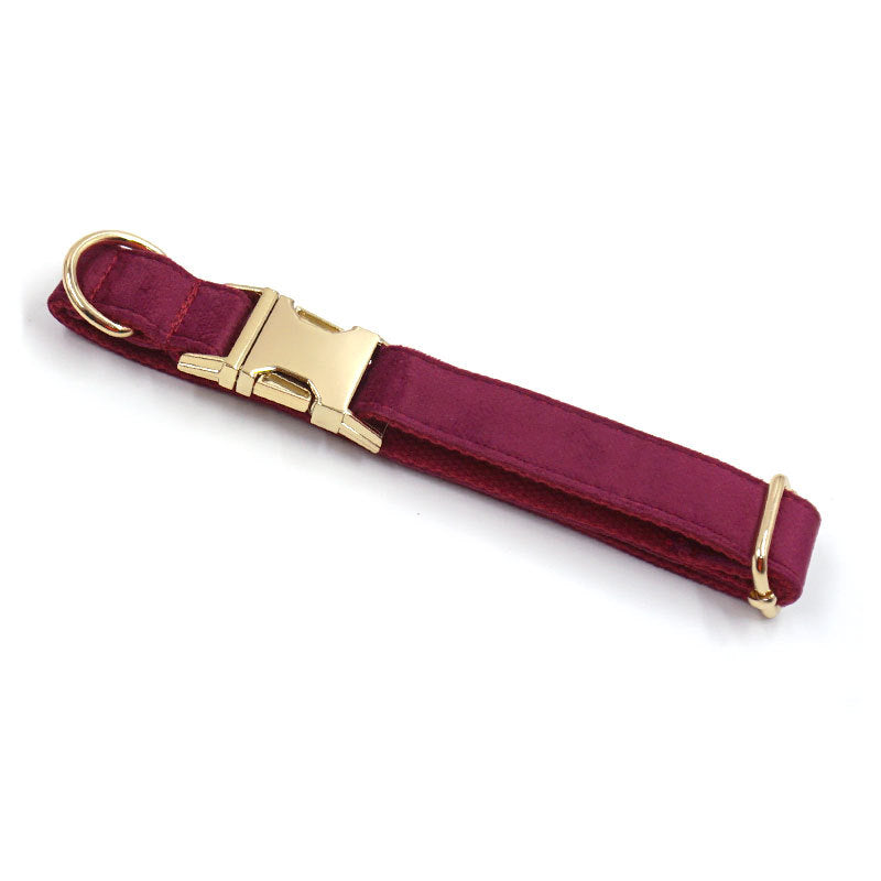 Soft burgundy velvet dog collar from Type 7, shown in a close-up product view