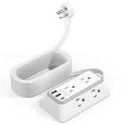 NTONPOWER 25ft Power Strip Flat Plug Surge Protector Extension Cord with USB-C Flat Surge Protector Power Strip Mountable Surge Protector 3-Side for Home Office Accessories White