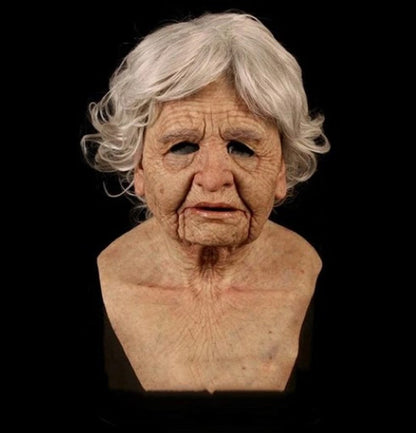 Old man Halloween mask with white hair and white beard headgear