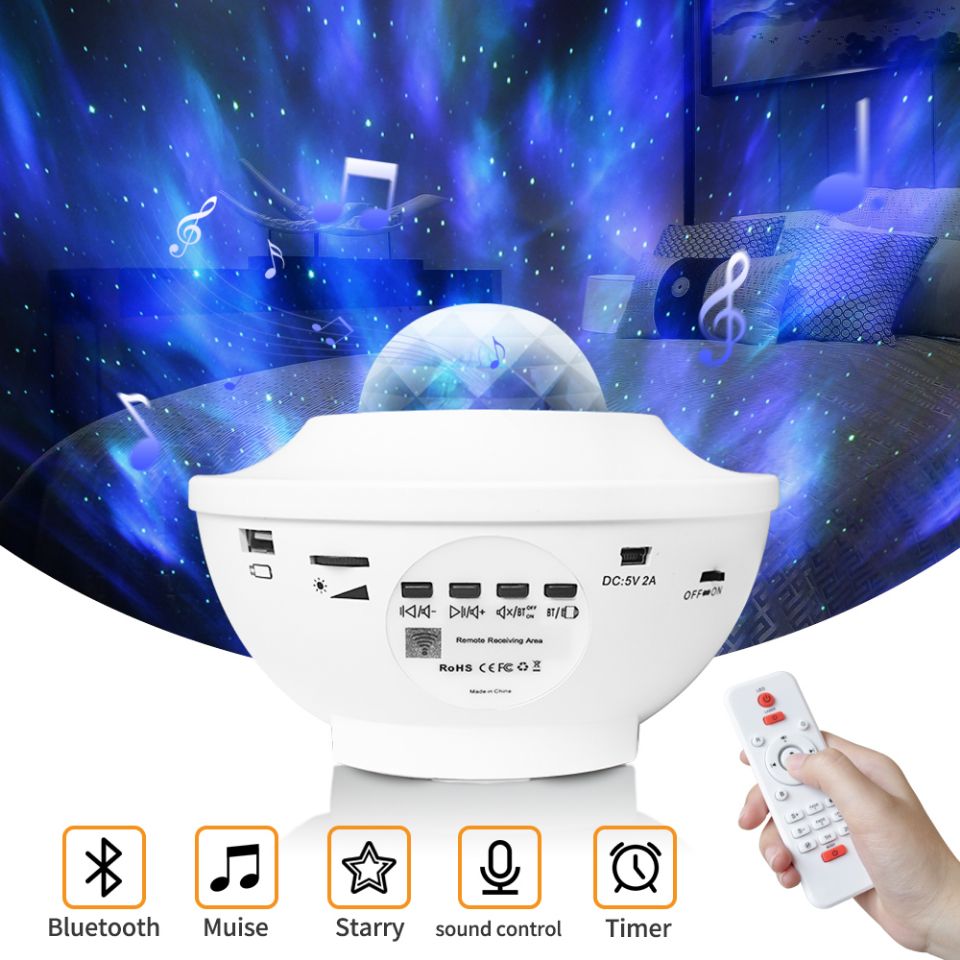 LED Bluetooth music projector light displaying colorful ambient patterns