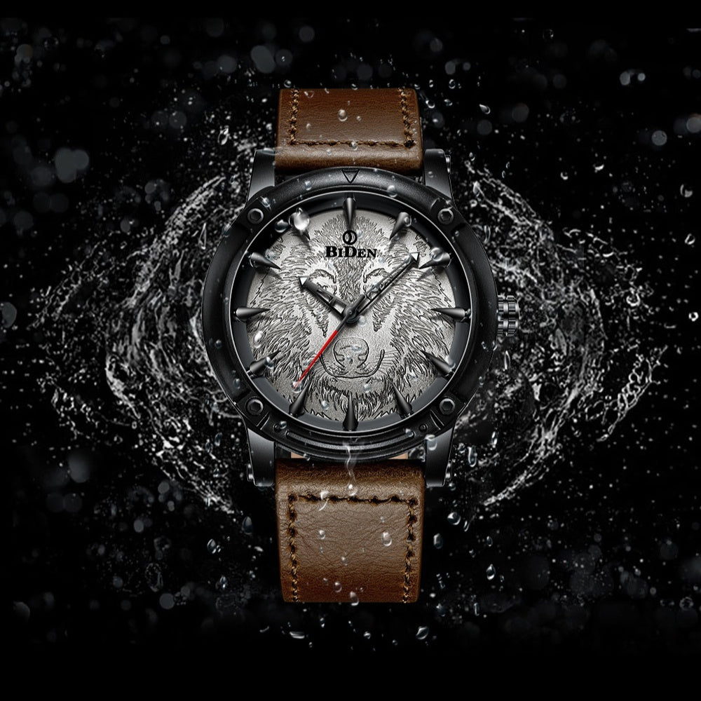 Men's solid color casual belt quartz watch with a classic round dial and adjustable strap