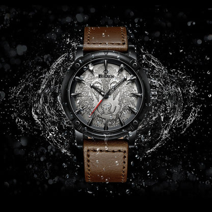 Men's solid color casual belt quartz watch with a classic round dial and adjustable strap
