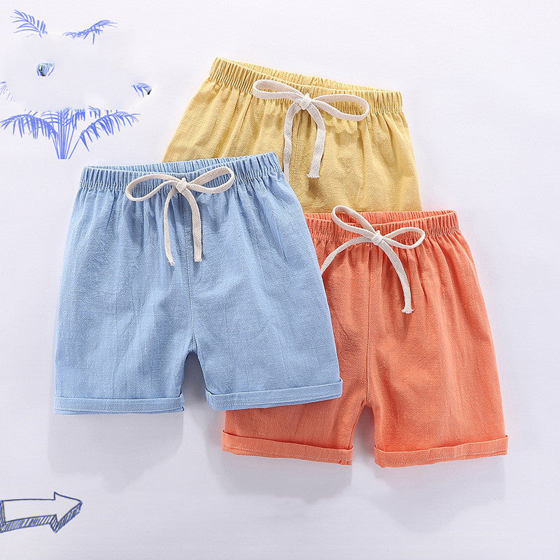 New summer children's thin five-point shorts in lightweight fabric, front view