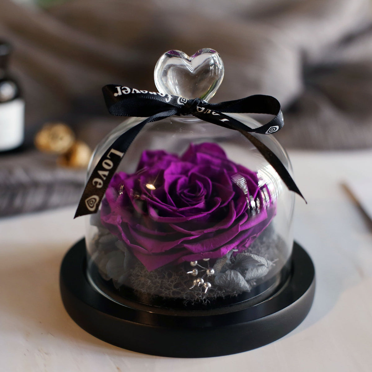 Valentine’s Day gift box with glass cover and large immortal rose flower