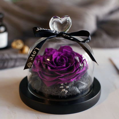 Valentine’s Day gift box with glass cover and large immortal rose flower