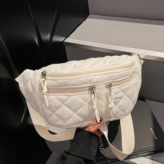 Solid-color down cotton chest bag with niche design, versatile shoulder and crossbody wearability